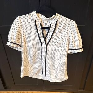 Monteau White Polka Dot Blouse with Black Accents